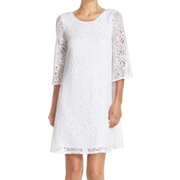 Lilly Pulitzer Foley Dress Resort White Whirlpool Knit Lace A-Line Swing Dress L - Picture 2 of 12